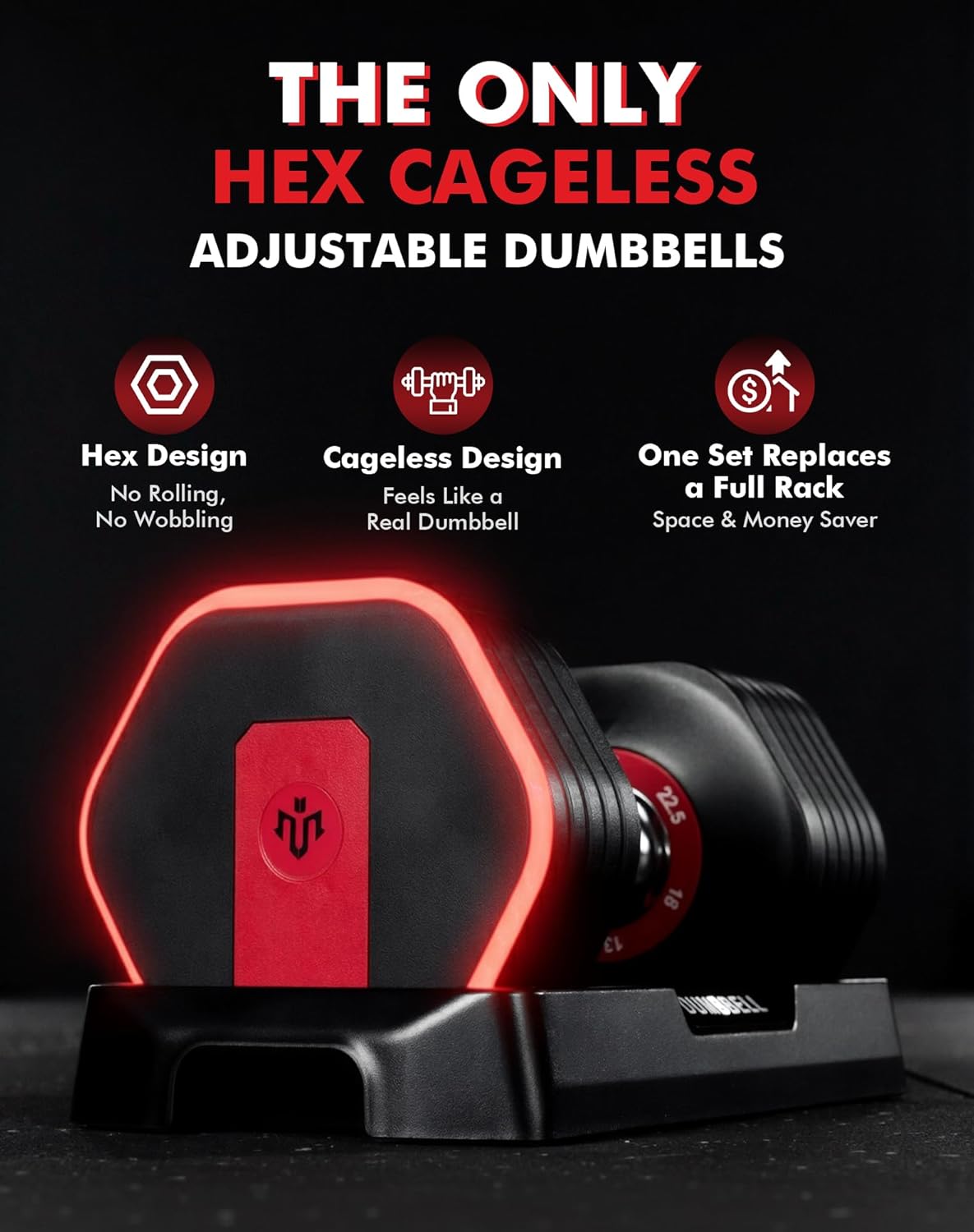 Mikolo Hex Cageless Adjustable Dumbbell Set of 2, 26.5lbs Pair Weights Dumbbell Set with Storage Box, 6-in-1 Adjustable Weights with Anti-slip Grip, Weight Set For Home Gym Suit both Men and Women