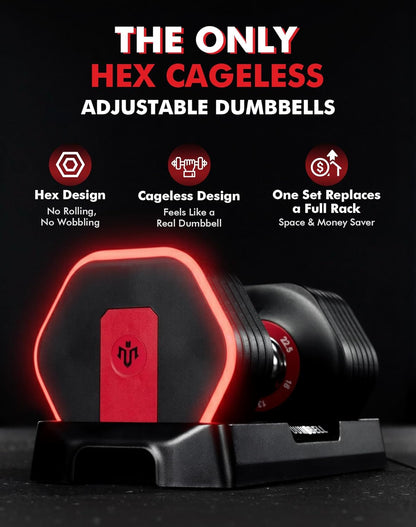 Mikolo Hex Cageless Adjustable Dumbbell Set of 2, 26.5lbs Pair Weights Dumbbell Set with Storage Box, 6-in-1 Adjustable Weights with Anti-slip Grip, Weight Set For Home Gym Suit both Men and Women