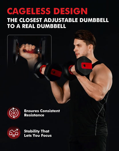 Mikolo Hex Cageless Adjustable Dumbbell Set of 2, 26.5lbs Pair Weights Dumbbell Set with Storage Box, 6-in-1 Adjustable Weights with Anti-slip Grip, Weight Set For Home Gym Suit both Men and Women