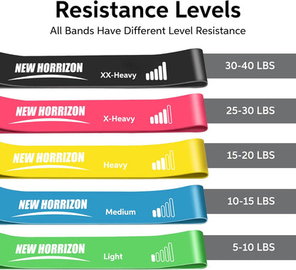 Resistance Bands for Working Out Set of 5 with Carry Bag, Resistance Loop Exercise Bands for Strength Training, Physical Therapy & Pilates, Home Gym Workout Equipment for Men & Women