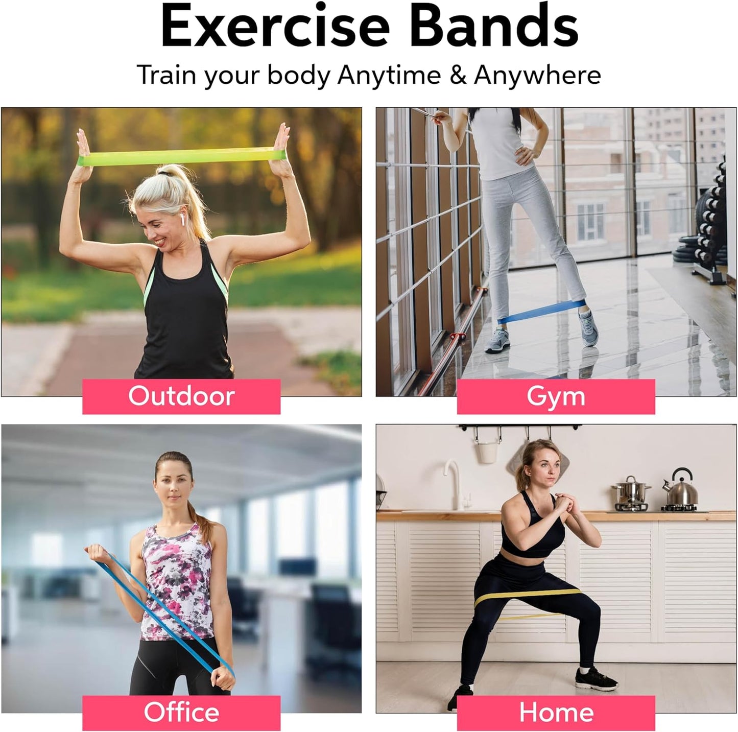 Resistance Bands for Working Out Set of 5 with Carry Bag, Resistance Loop Exercise Bands for Strength Training, Physical Therapy & Pilates, Home Gym Workout Equipment for Men & Women