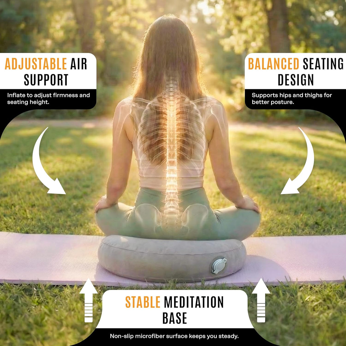 Air Meditator Inflatable Meditation Cushion and Travel Pillow – Meditate on Air in Total Comfort with Adjustable Three-Chamber Design for Enhanced Posture and Portability