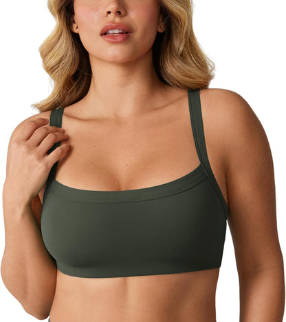 Hugcurve Adjustable Sports Bra Square Neck Wireless Padded Yoga Workout Tops