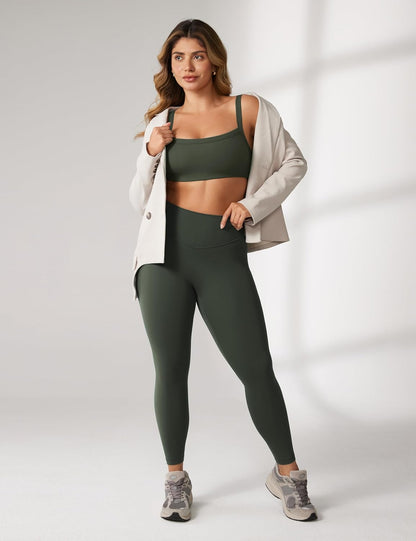 Hugcurve Adjustable Sports Bra Square Neck Wireless Padded Yoga Workout Tops