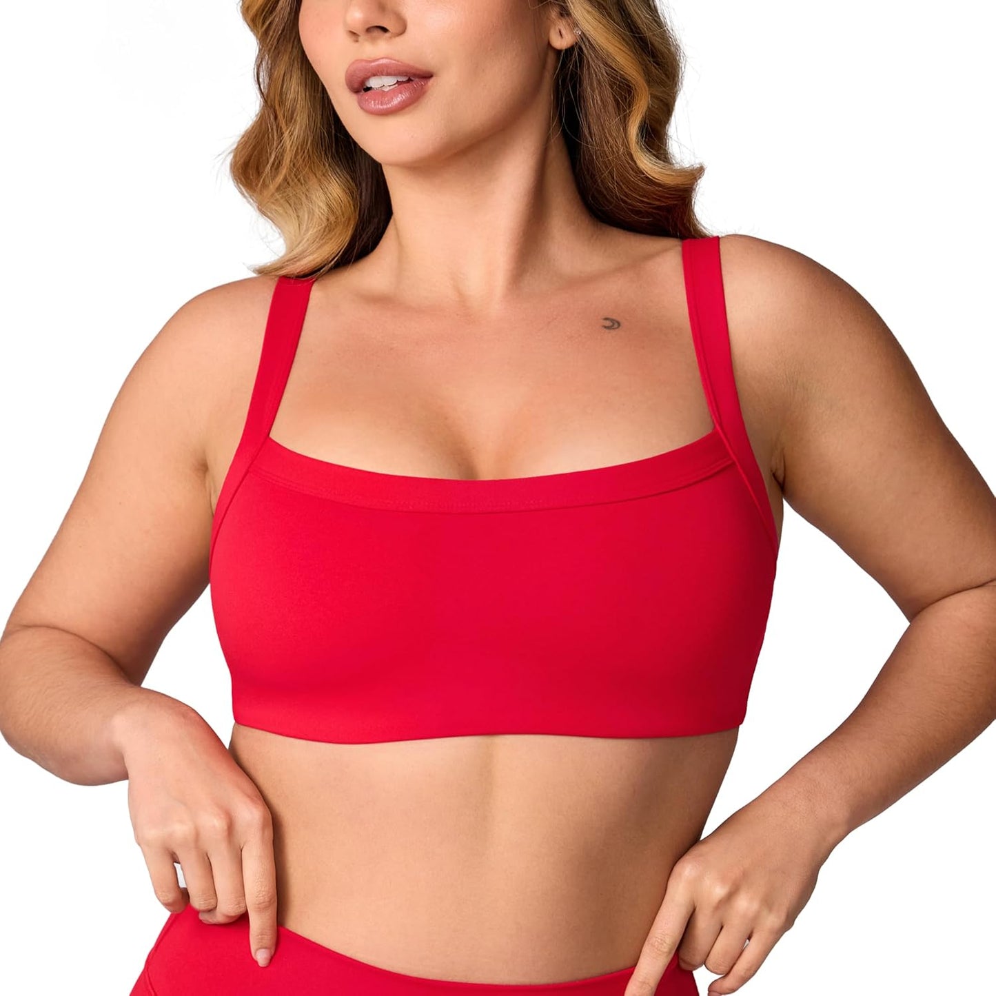 Hugcurve Adjustable Sports Bra Square Neck Wireless Padded Yoga Workout Tops