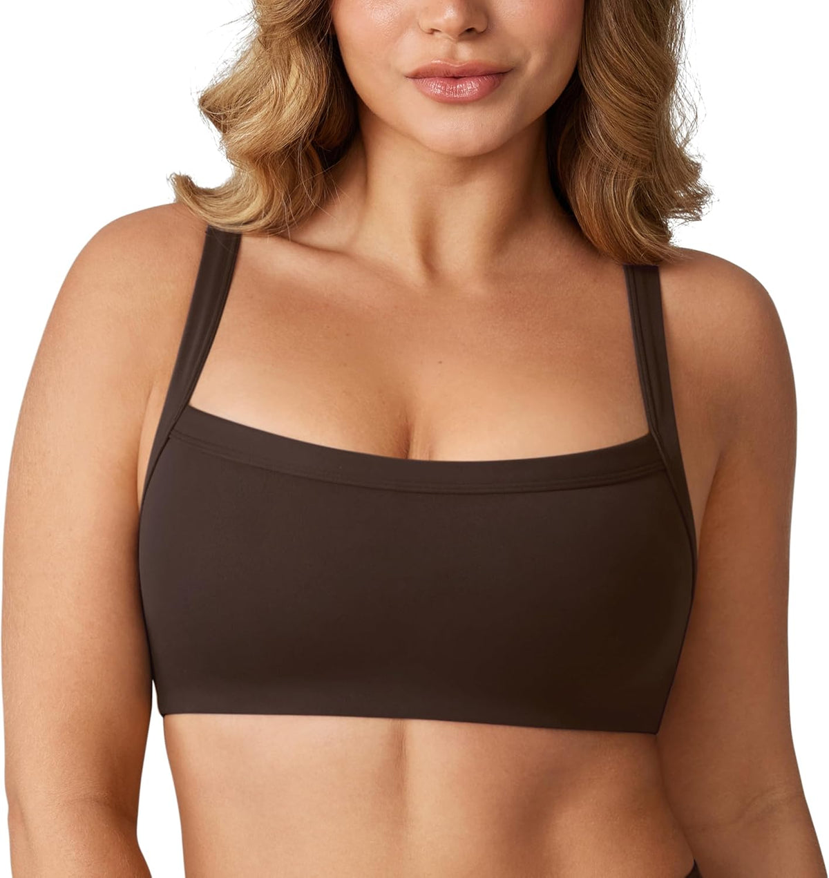 Hugcurve Adjustable Sports Bra Square Neck Wireless Padded Yoga Workout Tops