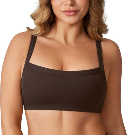 Hugcurve Adjustable Sports Bra Square Neck Wireless Padded Yoga Workout Tops