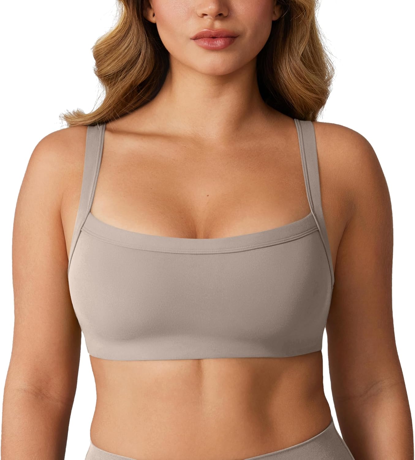 Hugcurve Adjustable Sports Bra Square Neck Wireless Padded Yoga Workout Tops