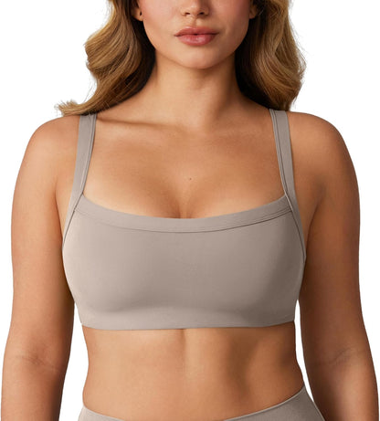 Hugcurve Adjustable Sports Bra Square Neck Wireless Padded Yoga Workout Tops