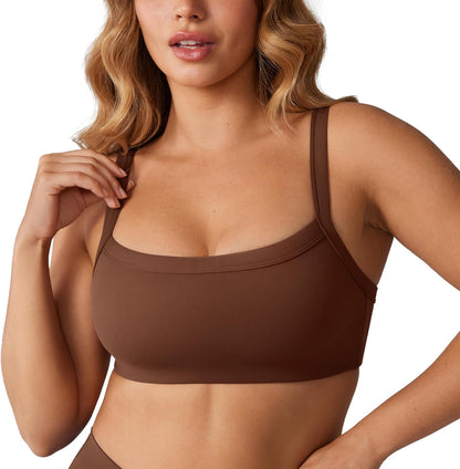 Hugcurve Adjustable Sports Bra Square Neck Wireless Padded Yoga Workout Tops
