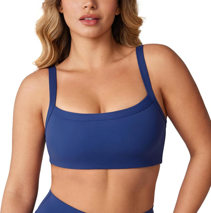 Hugcurve Adjustable Sports Bra Square Neck Wireless Padded Yoga Workout Tops