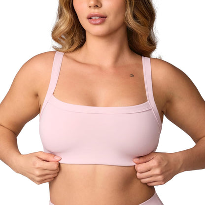 Hugcurve Adjustable Sports Bra Square Neck Wireless Padded Yoga Workout Tops