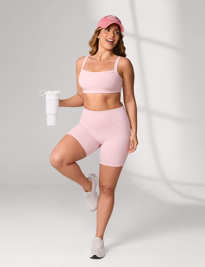 Hugcurve Adjustable Sports Bra Square Neck Wireless Padded Yoga Workout Tops
