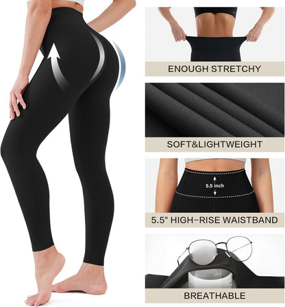 3 Pack High Waisted Leggings for Women with Pockets Soft Active Tummy Control Pants for Yoga Running & Daily Wear