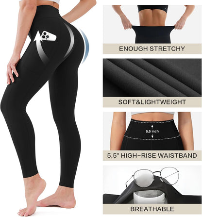 3 Pack High Waisted Leggings for Women with Pockets Soft Active Tummy Control Pants for Yoga Running & Daily Wear