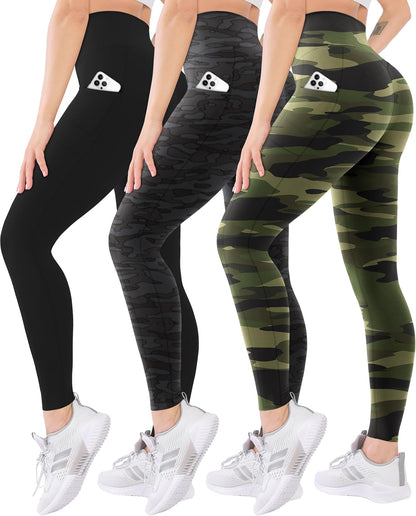 3 Pack High Waisted Leggings for Women with Pockets Soft Active Tummy Control Pants for Yoga Running & Daily Wear
