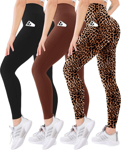 3 Pack High Waisted Leggings for Women with Pockets Soft Active Tummy Control Pants for Yoga Running & Daily Wear