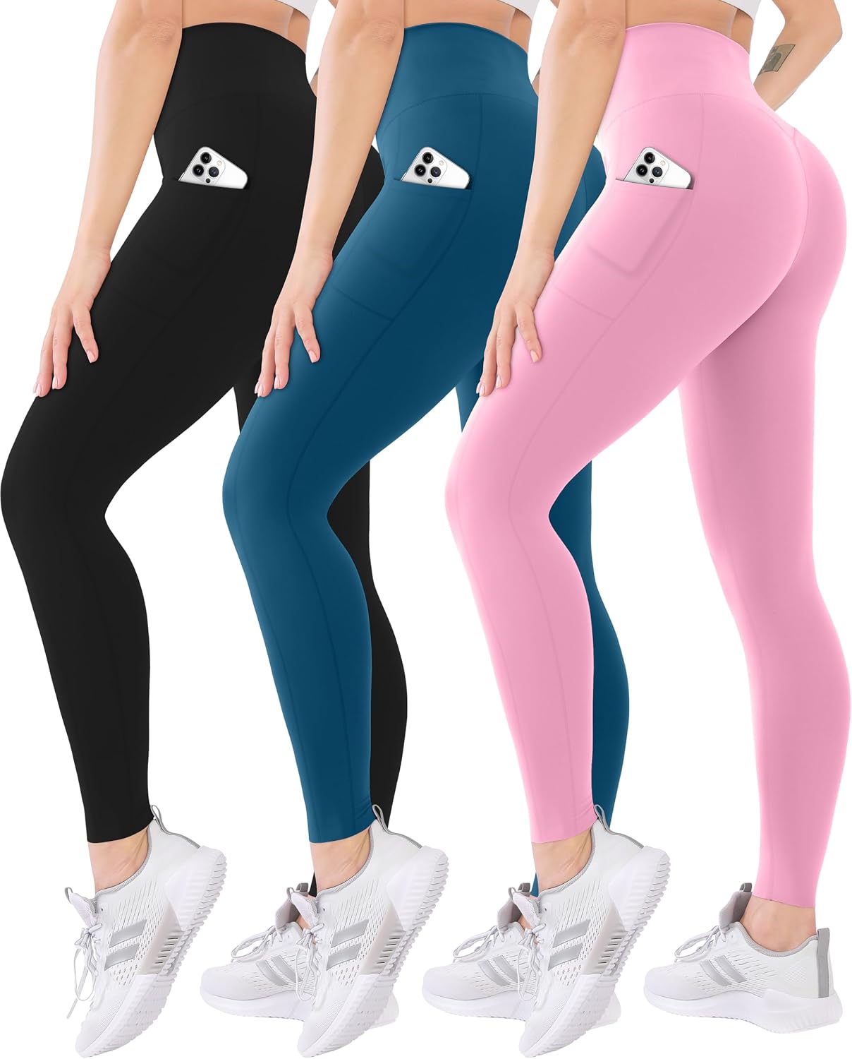 3 Pack High Waisted Leggings for Women with Pockets Soft Active Tummy Control Pants for Yoga Running & Daily Wear