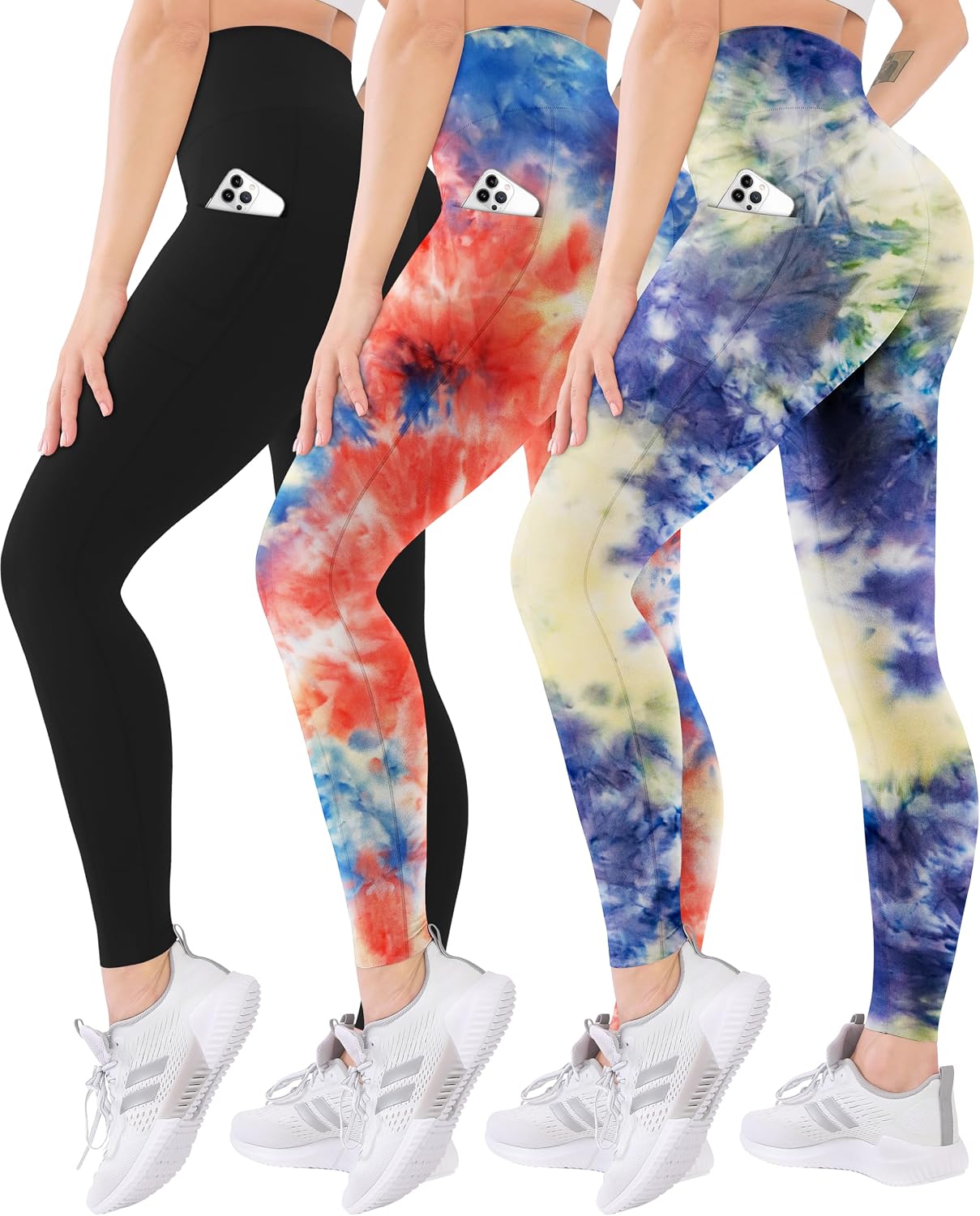 3 Pack High Waisted Leggings for Women with Pockets Soft Active Tummy Control Pants for Yoga Running & Daily Wear