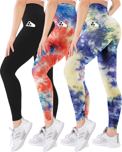 3 Pack High Waisted Leggings for Women with Pockets Soft Active Tummy Control Pants for Yoga Running & Daily Wear