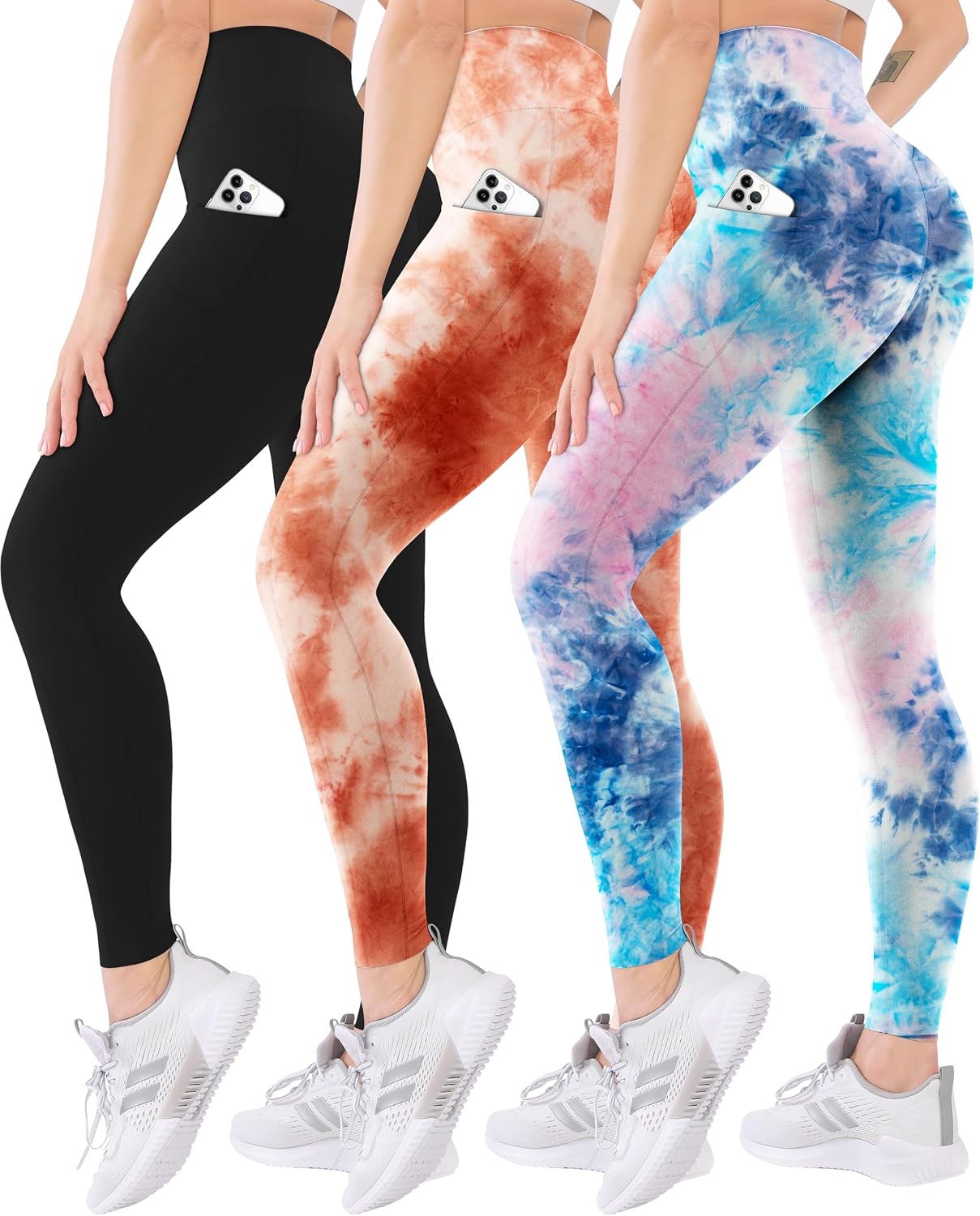3 Pack High Waisted Leggings for Women with Pockets Soft Active Tummy Control Pants for Yoga Running & Daily Wear