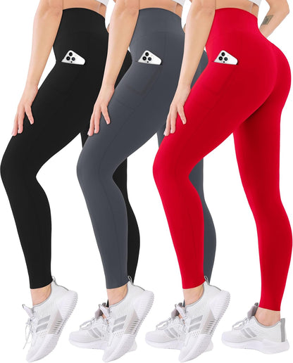 3 Pack High Waisted Leggings for Women with Pockets Soft Active Tummy Control Pants for Yoga Running & Daily Wear