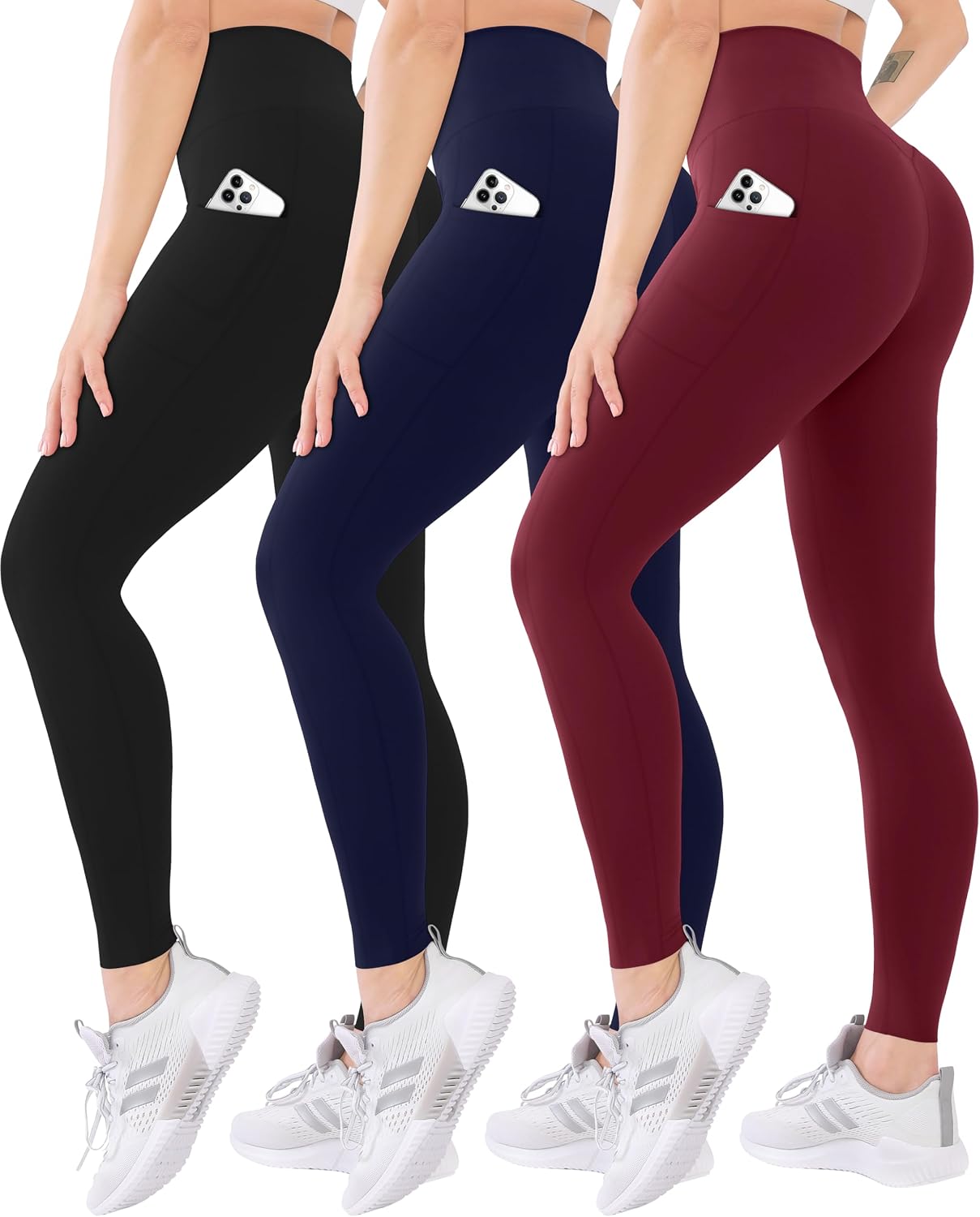 3 Pack High Waisted Leggings for Women with Pockets Soft Active Tummy Control Pants for Yoga Running & Daily Wear
