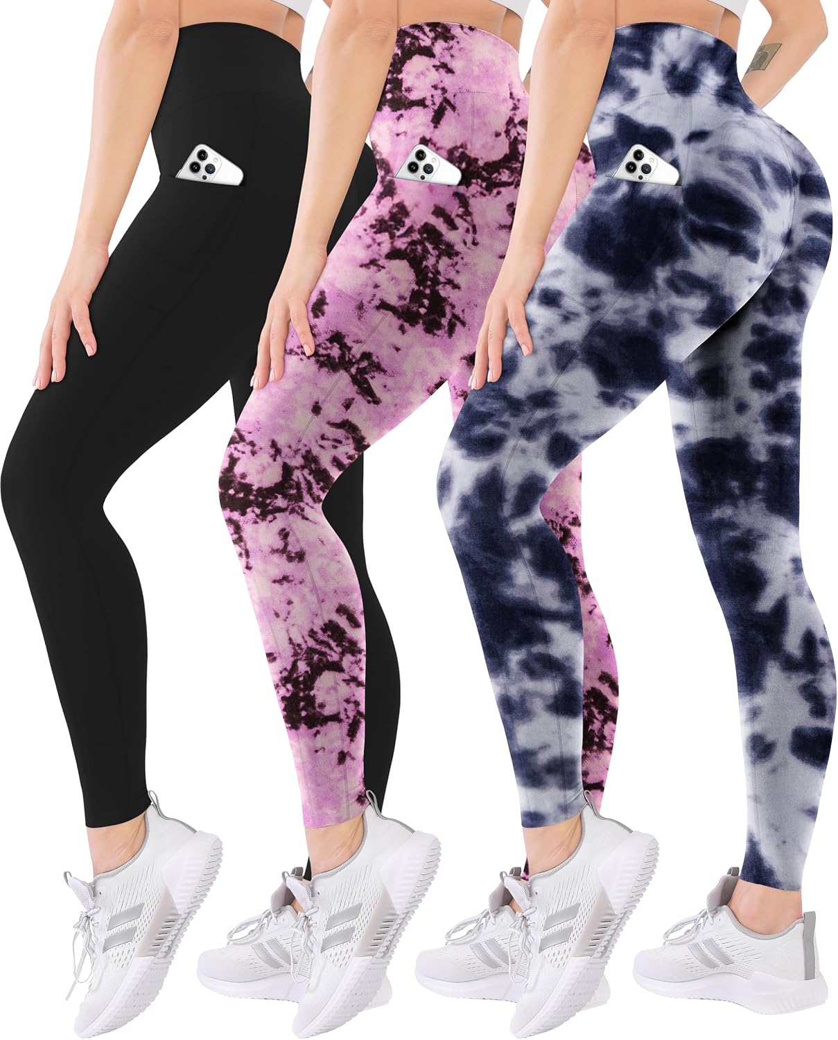 3 Pack High Waisted Leggings for Women with Pockets Soft Active Tummy Control Pants for Yoga Running & Daily Wear