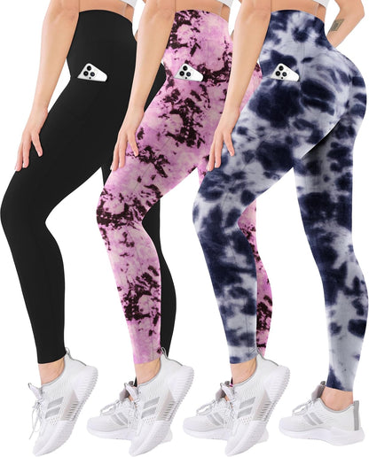3 Pack High Waisted Leggings for Women with Pockets Soft Active Tummy Control Pants for Yoga Running & Daily Wear