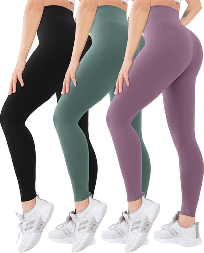 3 Pack High Waisted Leggings for Women with Pockets Soft Active Tummy Control Pants for Yoga Running & Daily Wear