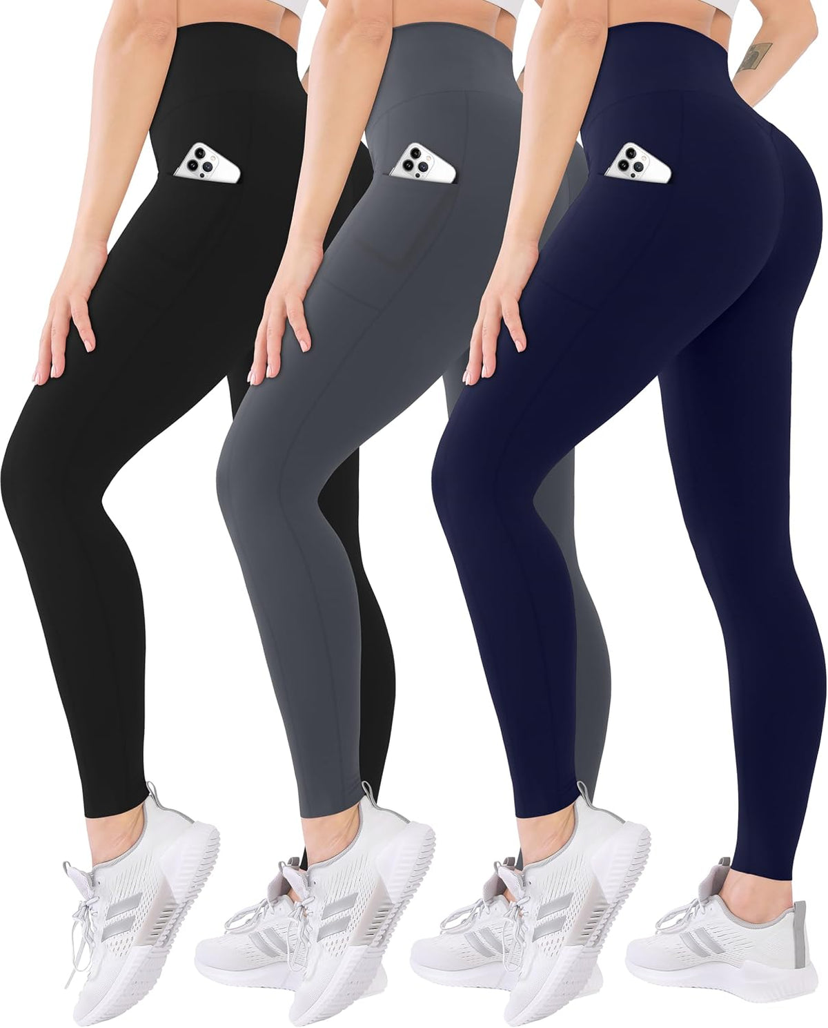 3 Pack High Waisted Leggings for Women with Pockets Soft Active Tummy Control Pants for Yoga Running & Daily Wear