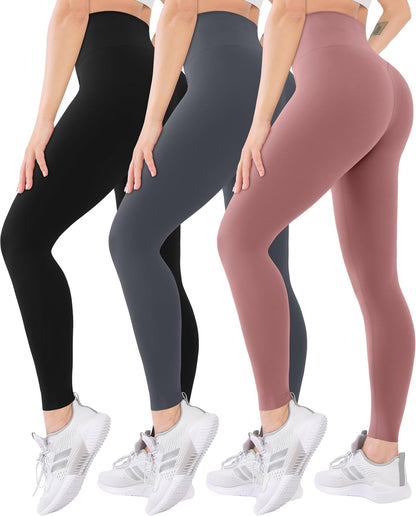 3 Pack High Waisted Leggings for Women with Pockets Soft Active Tummy Control Pants for Yoga Running & Daily Wear