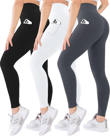 3 Pack High Waisted Leggings for Women with Pockets Soft Active Tummy Control Pants for Yoga Running & Daily Wear