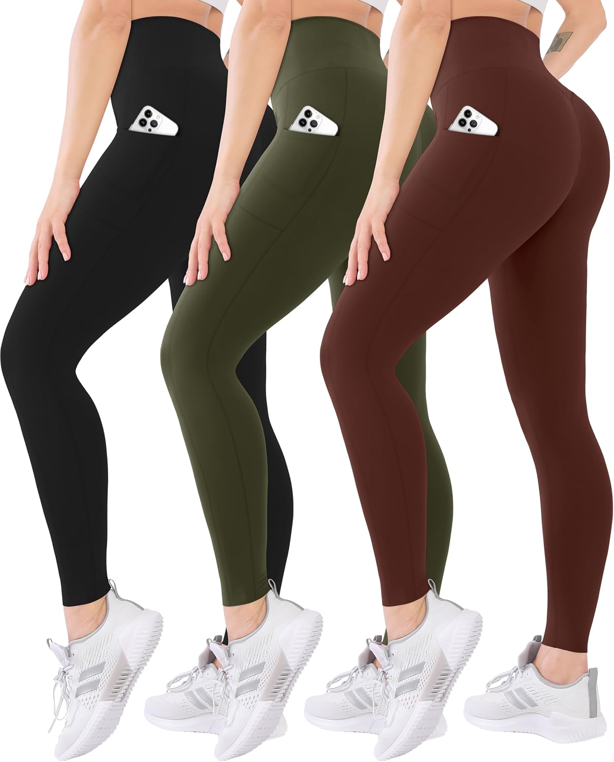 3 Pack High Waisted Leggings for Women with Pockets Soft Active Tummy Control Pants for Yoga Running & Daily Wear