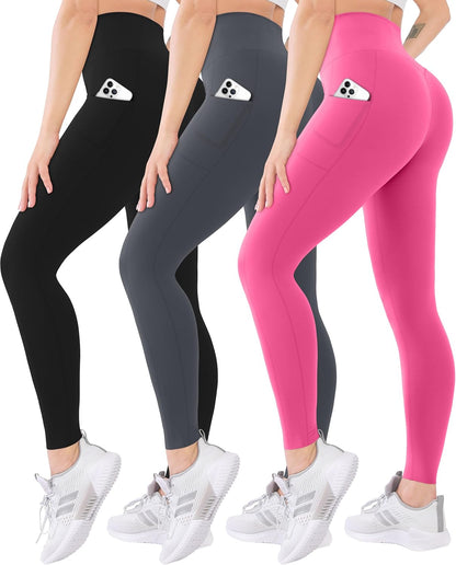 3 Pack High Waisted Leggings for Women with Pockets Soft Active Tummy Control Pants for Yoga Running & Daily Wear