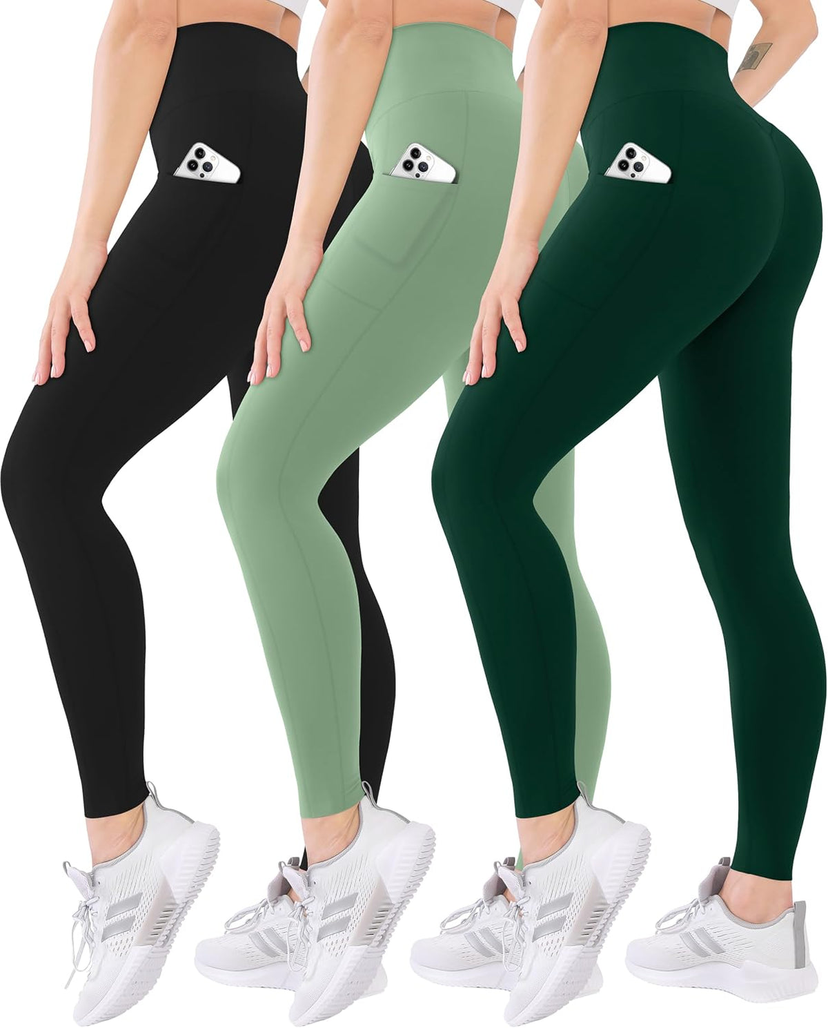 3 Pack High Waisted Leggings for Women with Pockets Soft Active Tummy Control Pants for Yoga Running & Daily Wear