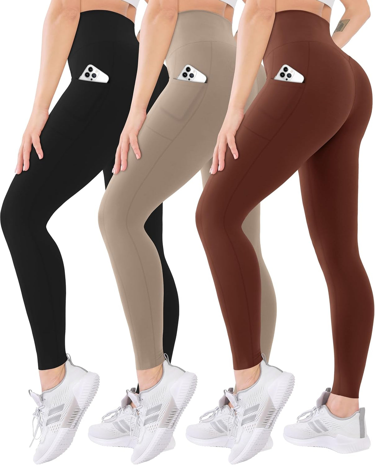 3 Pack High Waisted Leggings for Women with Pockets Soft Active Tummy Control Pants for Yoga Running & Daily Wear
