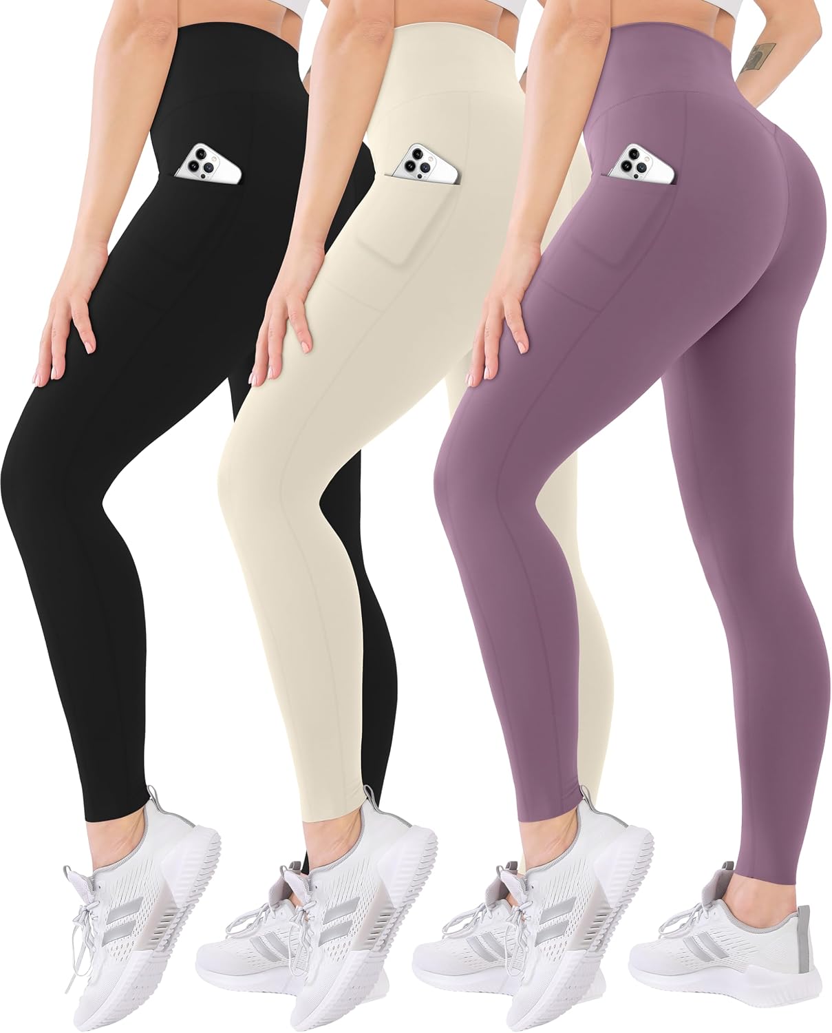 3 Pack High Waisted Leggings for Women with Pockets Soft Active Tummy Control Pants for Yoga Running & Daily Wear