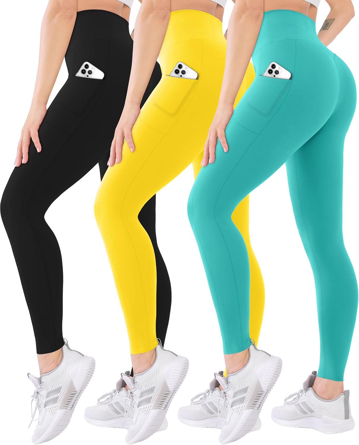 3 Pack High Waisted Leggings for Women with Pockets Soft Active Tummy Control Pants for Yoga Running & Daily Wear