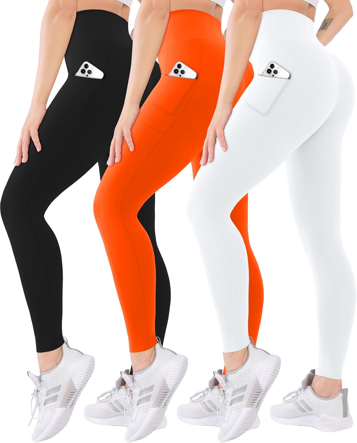 3 Pack High Waisted Leggings for Women with Pockets Soft Active Tummy Control Pants for Yoga Running & Daily Wear