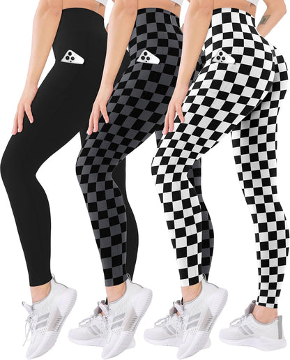 3 Pack High Waisted Leggings for Women with Pockets Soft Active Tummy Control Pants for Yoga Running & Daily Wear