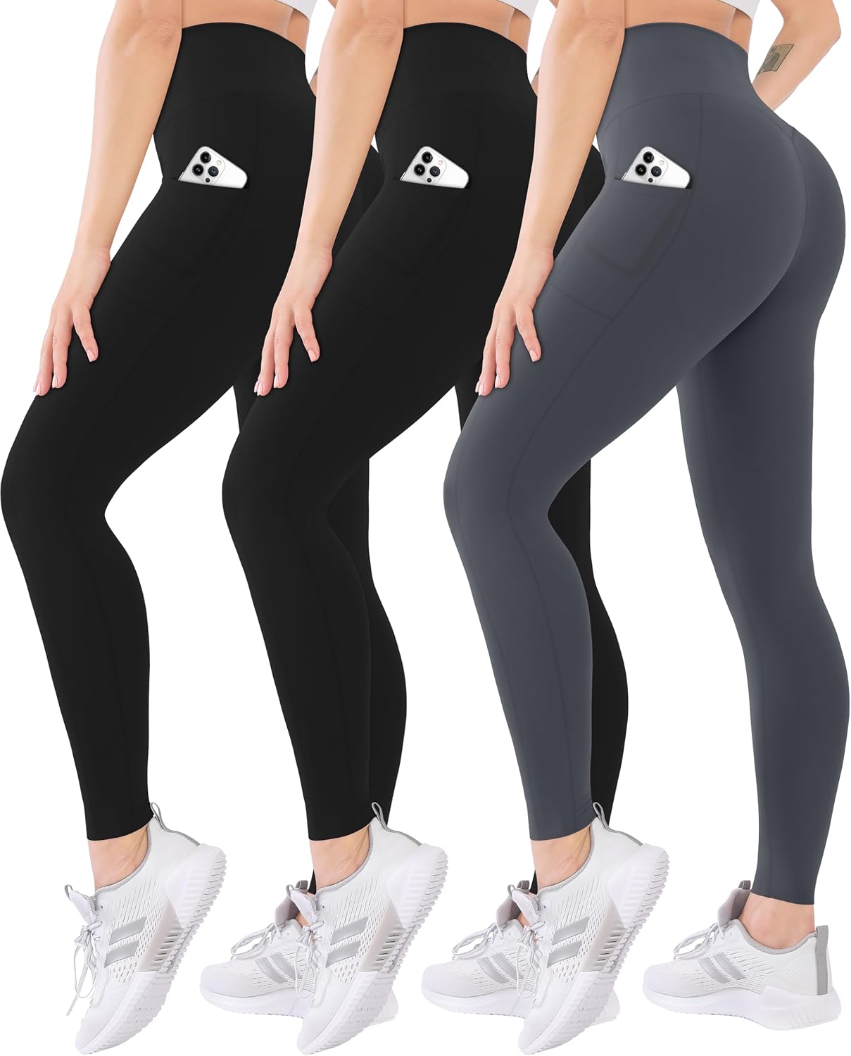 3 Pack High Waisted Leggings for Women with Pockets Soft Active Tummy Control Pants for Yoga Running & Daily Wear
