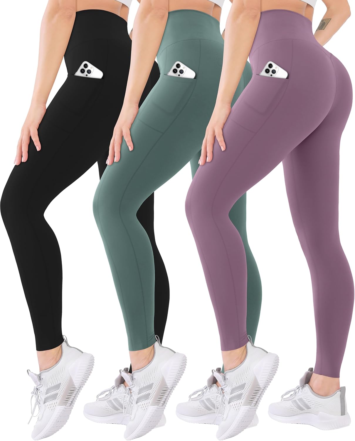 3 Pack High Waisted Leggings for Women with Pockets Soft Active Tummy Control Pants for Yoga Running & Daily Wear