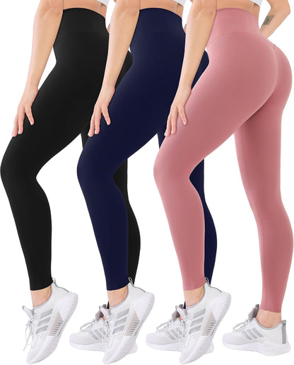 3 Pack High Waisted Leggings for Women with Pockets Soft Active Tummy Control Pants for Yoga Running & Daily Wear