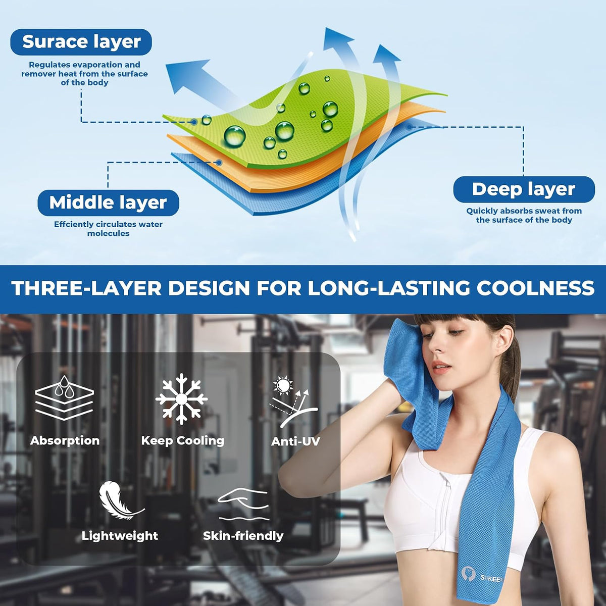 Cooling Towels 8 Pack (40"x 12"), Cooling Towels for Neck and Face, Microfiber Breathable Towel for Hot Weather, Sweat Towel for Gym, Sport, Yoga, Golf, Workout, Camping, Running