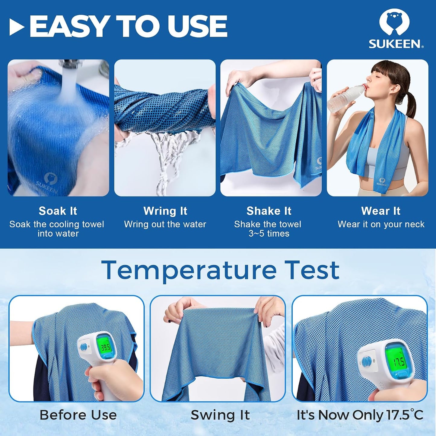 Cooling Towels 8 Pack (40"x 12"), Cooling Towels for Neck and Face, Microfiber Breathable Towel for Hot Weather, Sweat Towel for Gym, Sport, Yoga, Golf, Workout, Camping, Running