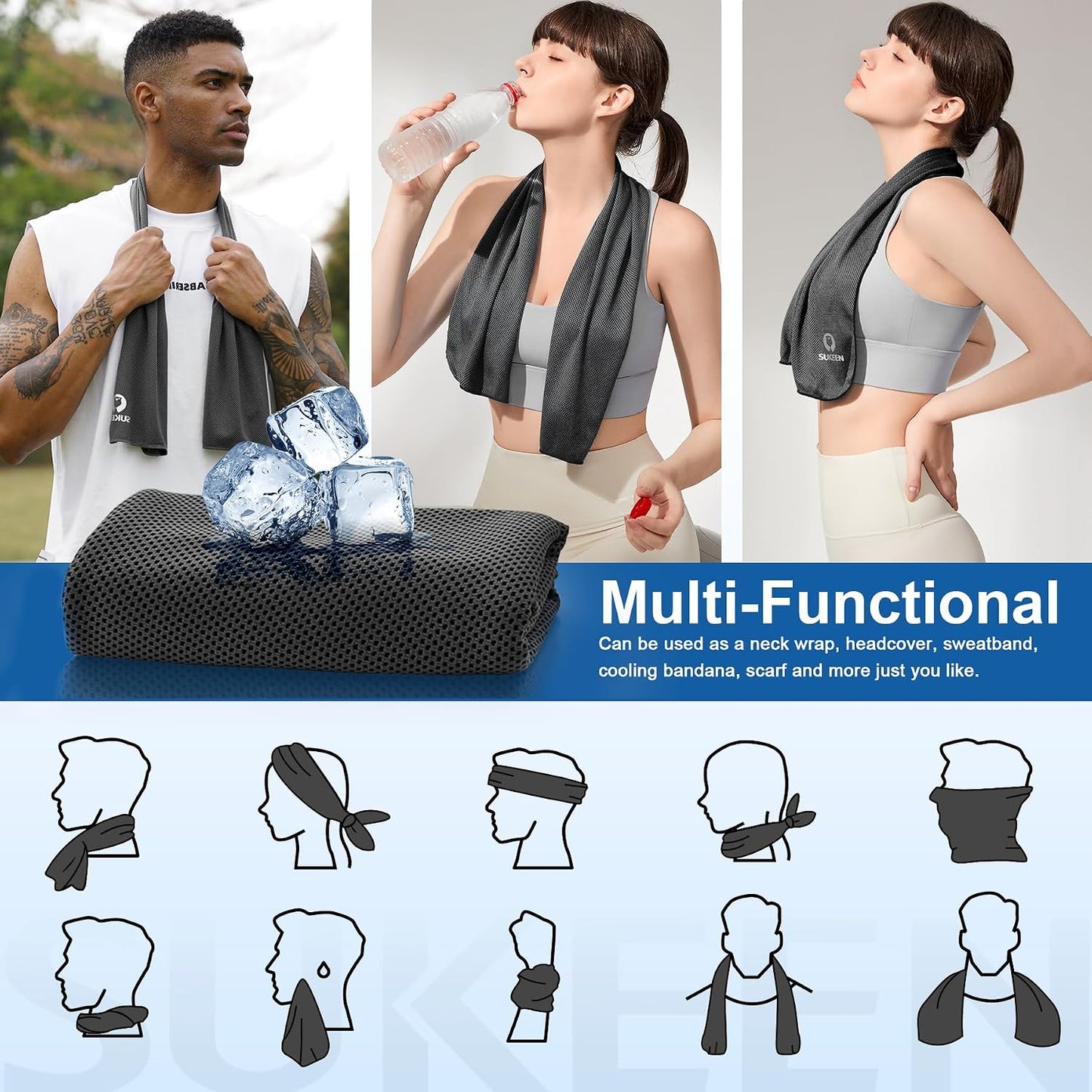 Cooling Towels 8 Pack (40"x 12"), Cooling Towels for Neck and Face, Microfiber Breathable Towel for Hot Weather, Sweat Towel for Gym, Sport, Yoga, Golf, Workout, Camping, Running