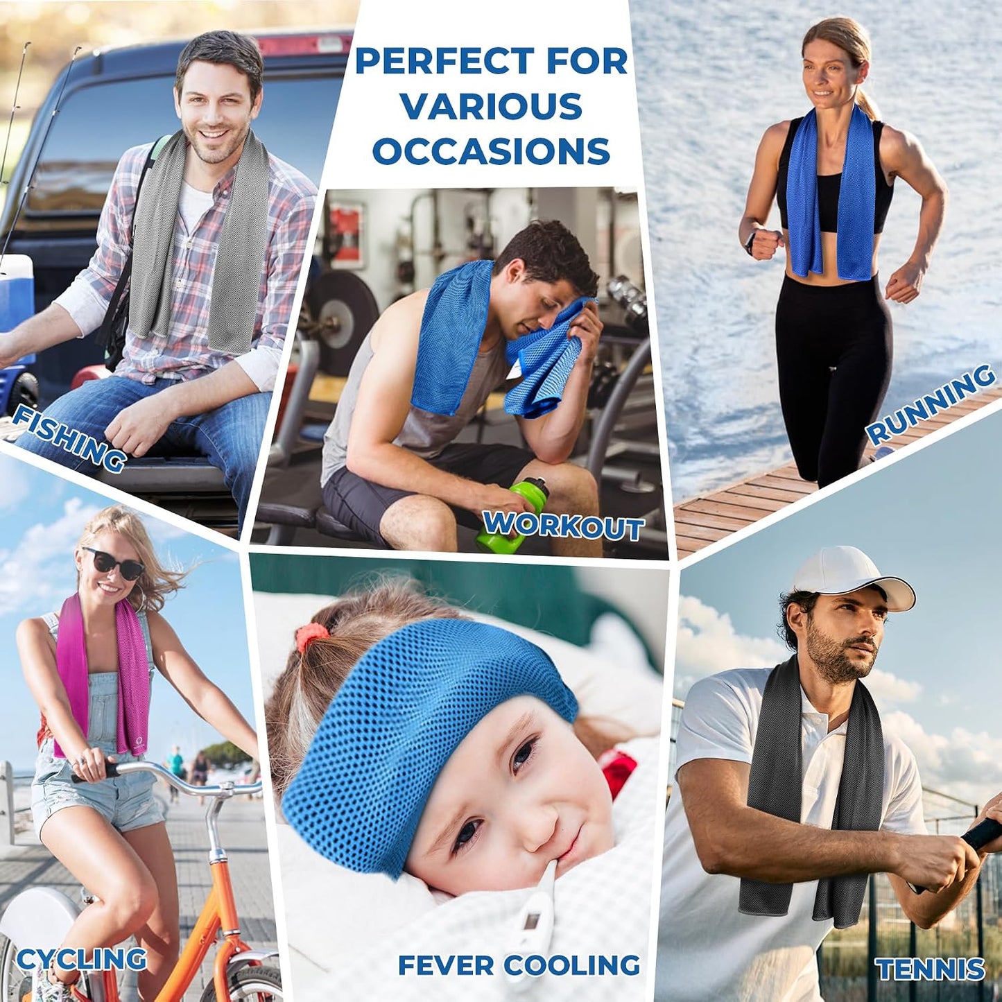 Cooling Towels 8 Pack (40"x 12"), Cooling Towels for Neck and Face, Microfiber Breathable Towel for Hot Weather, Sweat Towel for Gym, Sport, Yoga, Golf, Workout, Camping, Running