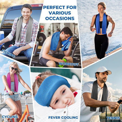Cooling Towels 8 Pack (40"x 12"), Cooling Towels for Neck and Face, Microfiber Breathable Towel for Hot Weather, Sweat Towel for Gym, Sport, Yoga, Golf, Workout, Camping, Running
