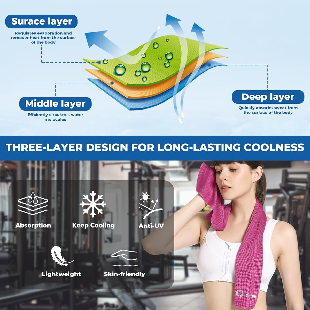 Cooling Towels 8 Pack (40"x 12"), Cooling Towels for Neck and Face, Microfiber Breathable Towel for Hot Weather, Sweat Towel for Gym, Sport, Yoga, Golf, Workout, Camping, Running